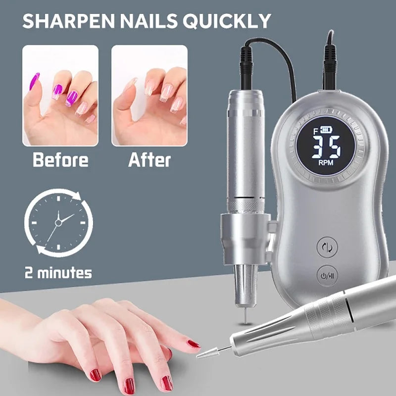 Electric Nail Drill, 35000RPM Portable Nail Drill, Professional Rechargeable Nail E-File, for Acrylic Nails Gel Polishing