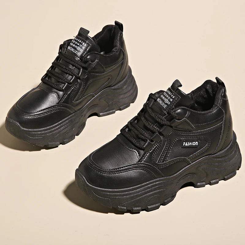 BCEBYL Spring and Autumn Casual Fashion Round Toe Increased Solid Color Non-slip Wear-resistant Simple Women's Shoes