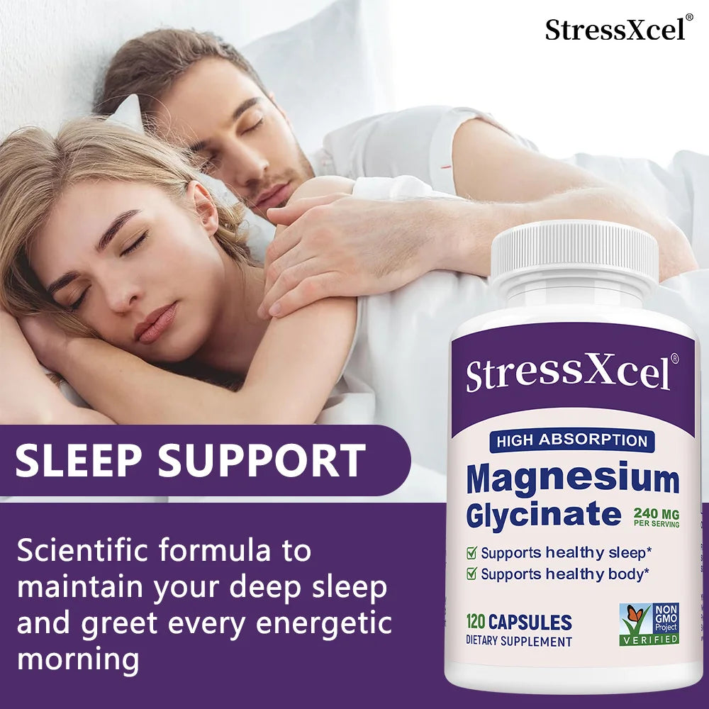 Magnesium Glycinate 240 mg - High Absorption,Suppprt for Sleep, Leg Cramps, Heart, Ease Muscles,Calm Headaches for Women and Men