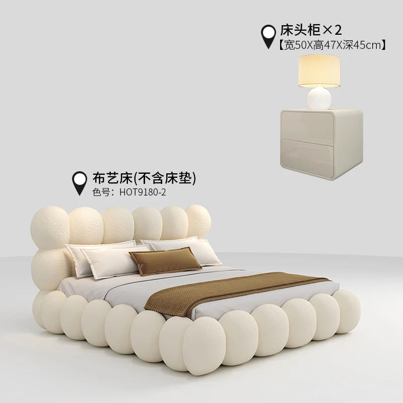 Beauty Cream Cloud Bed Large Size White Rectangle Minimalist Safe Bed Upholstery European Cama Matrimonial Home Furniture