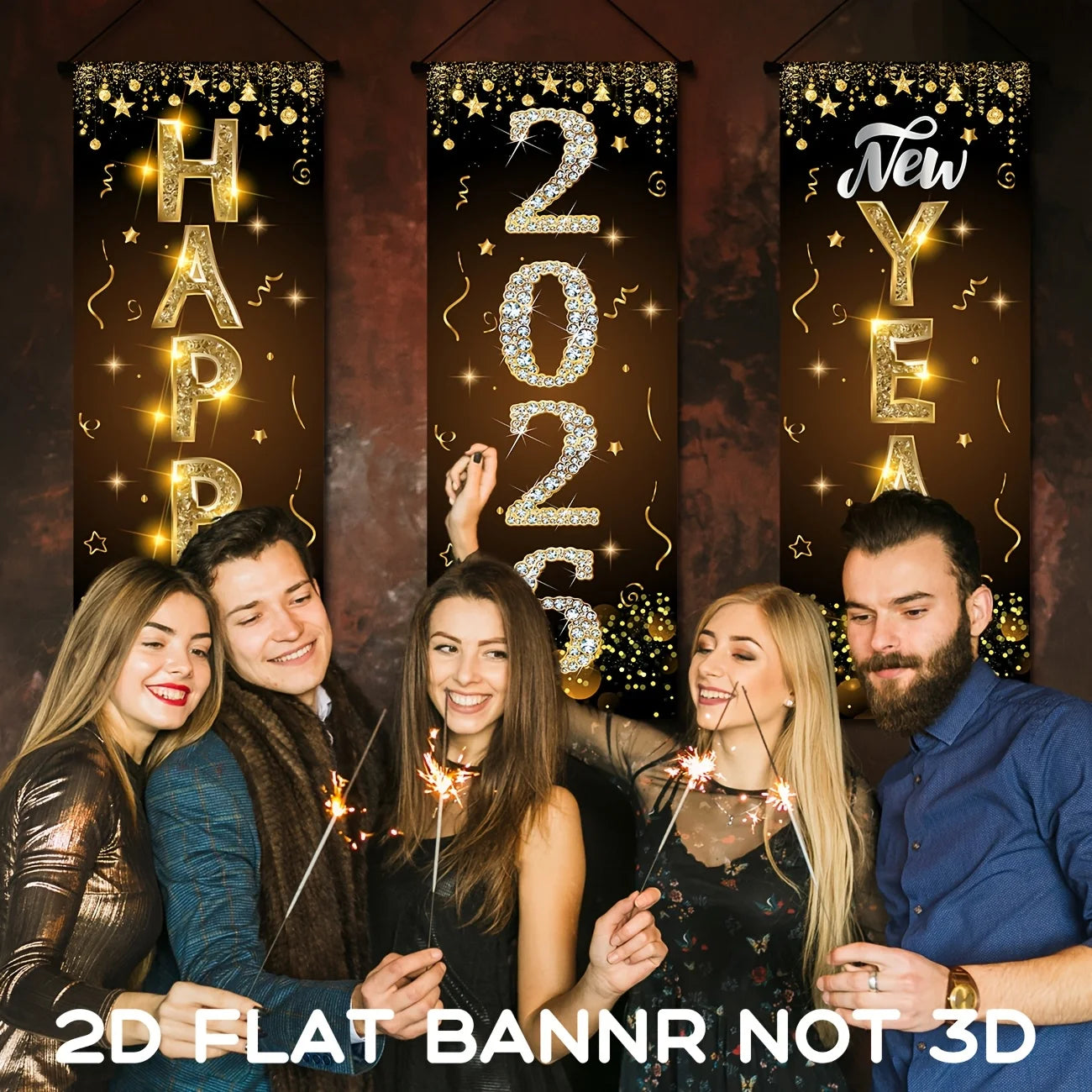 2026 New Year Decorations Happy New Year Banner Black Gold New Year Door Cover Hanging Decorations for 2025 New Years Eve Party