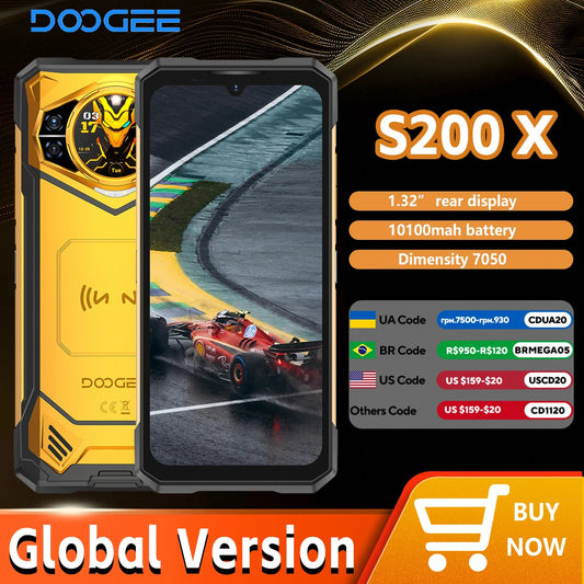 DOOGEE S200 X 5G 12GB 512GB Rugged Phone MTK Dimensity 7050 10100mAh 33W battery 6.72” FHD+120Hz IPS screen