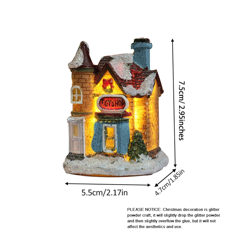 1PC Christmas Village Houses LED Light, DIY Resin Small House Battery Operate Christmas Ornamnet for Home Xmas New Year Decor
