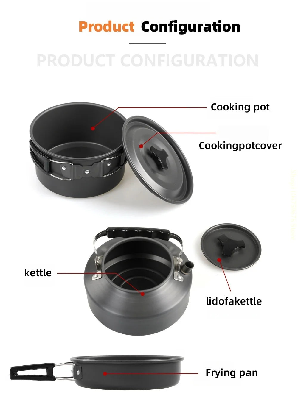 Outdoor pot and kettle set - portable outdoor cooking equipment set - camping water boiling kettle and cooking utensils