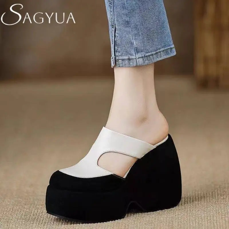 Super High Heels Platferm Slippers Women Sandala Mules Shoes Summer Slingbaek 2025 Brand Wedges Shoes Dress Designer Mujer Pumps