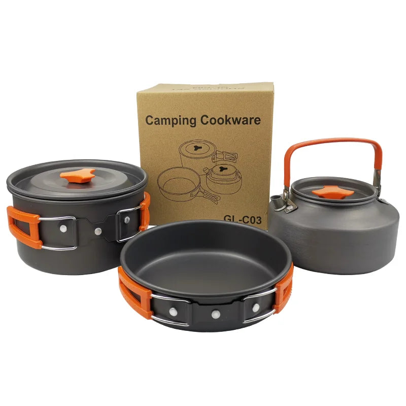 Outdoor pot and kettle set - portable outdoor cooking equipment set - camping water boiling kettle and cooking utensils