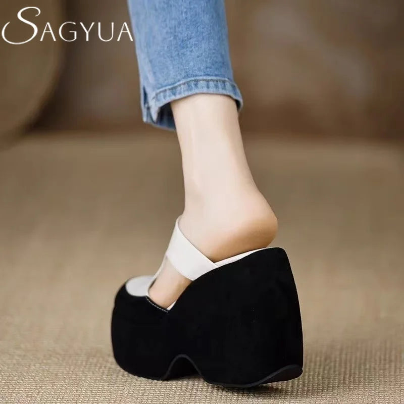 Super High Heels Platferm Slippers Women Sandala Mules Shoes Summer Slingbaek 2025 Brand Wedges Shoes Dress Designer Mujer Pumps