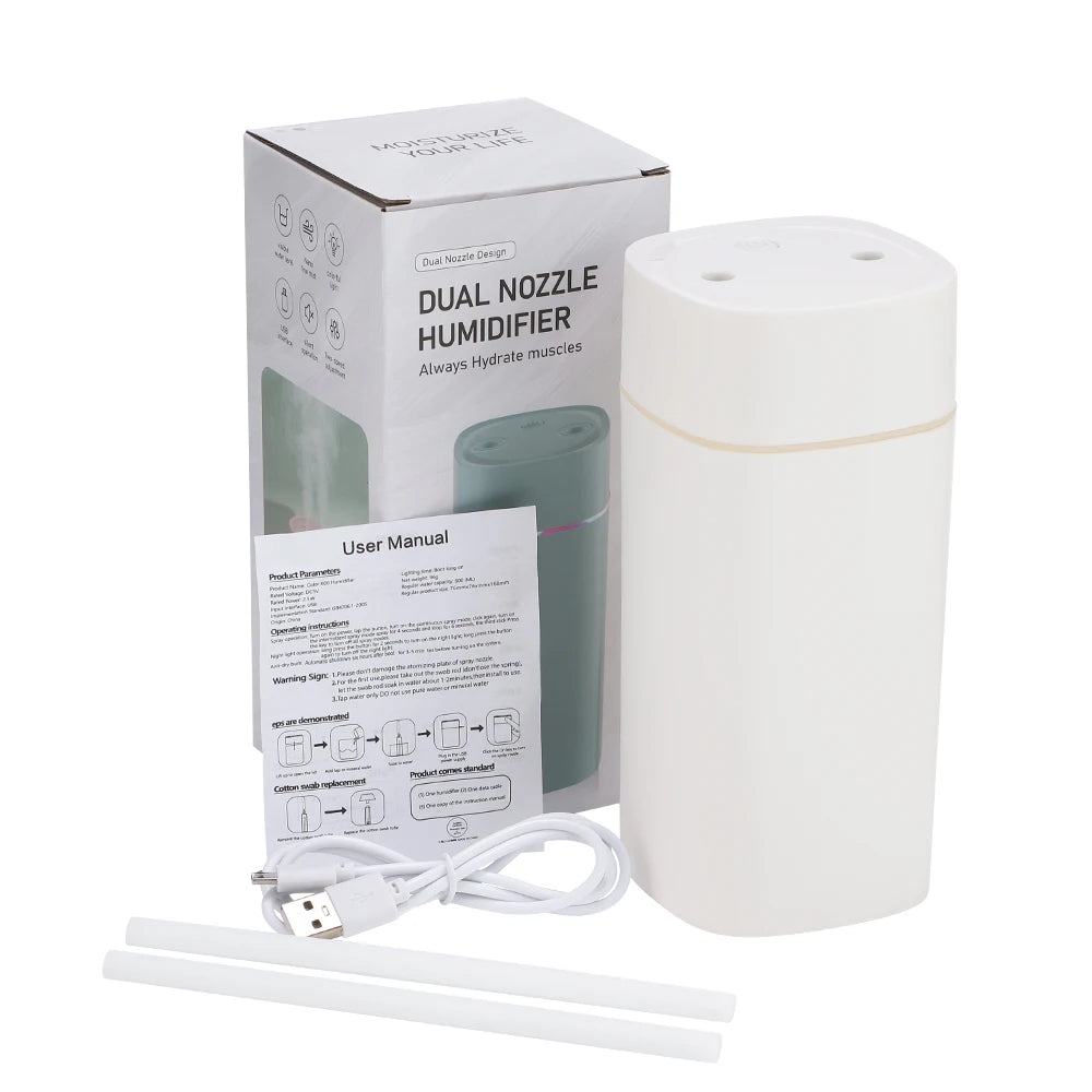 USB Water Air Humidifier Fog Steam Double Spray Aroma Diffuser 600ml Cool Mist Bedroom Home Car Plants Purifier Humificador