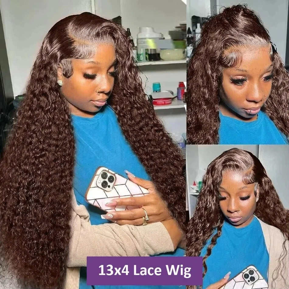 13x4 Chocolate Brown HD Lace Front Wig 13x6 Deep Wave Frontal Wig PrePlucked Colored Brown Curly Human Hair Wigs For Black Women