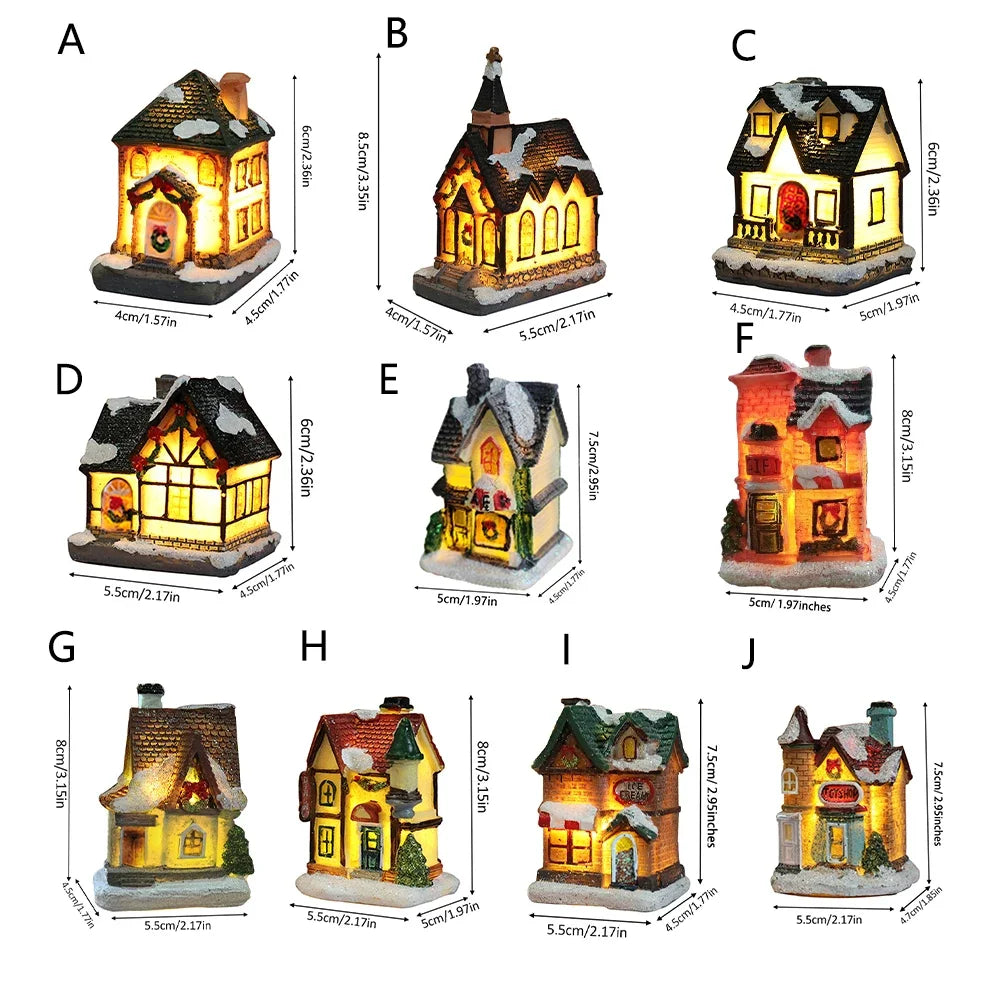 1PC Christmas Village Houses LED Light, DIY Resin Small House Battery Operate Christmas Ornamnet for Home Xmas New Year Decor