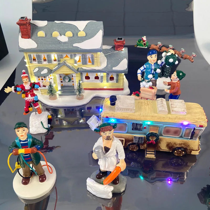 LED Christmas Music Popcorn House Xmas Decoration Scene Village Rotating Statue Christmas Home Desktop Decor Christmas Kid Gift