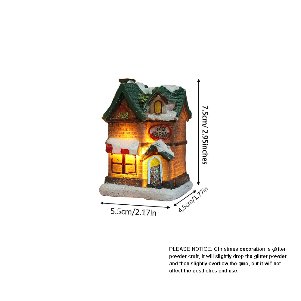 1PC Christmas Village Houses LED Light, DIY Resin Small House Battery Operate Christmas Ornamnet for Home Xmas New Year Decor