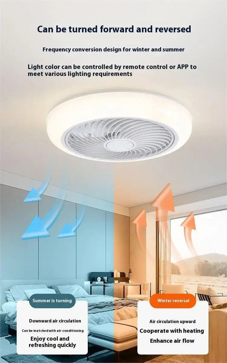Bedroom fan lamp, invisible silent, home remote control, modern and simple ceiling lamp