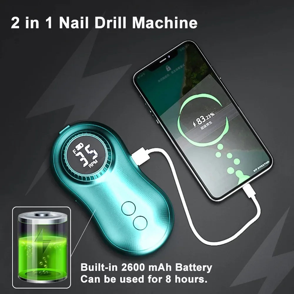 Electric Nail Drill, 35000RPM Portable Nail Drill, Professional Rechargeable Nail E-File, for Acrylic Nails Gel Polishing