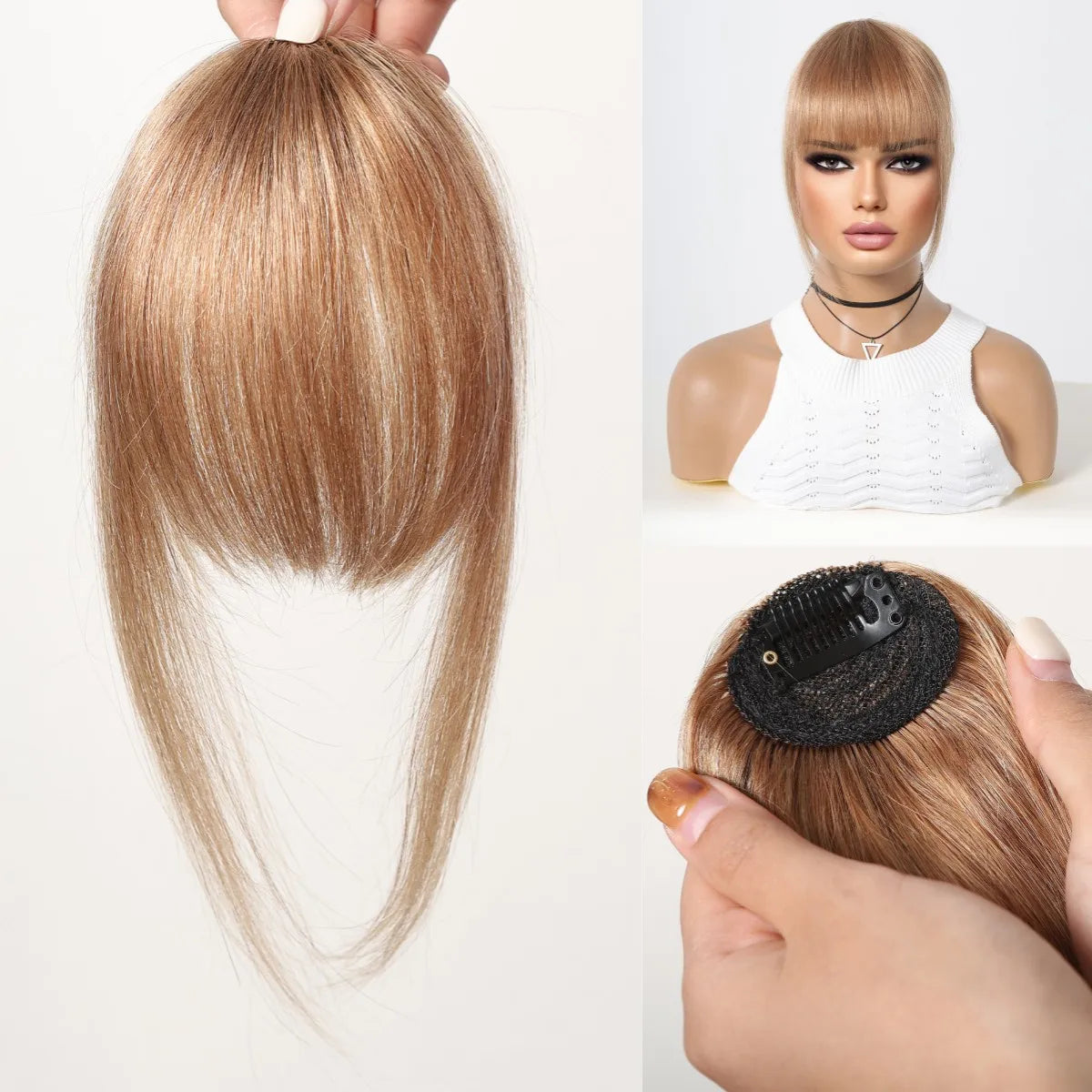 Human Hair Bangs for Women Clip on Air Bangs for Daily Hair Extensions Natural Black Human Wispy Bangs Fringe Blunt Cut Bangs