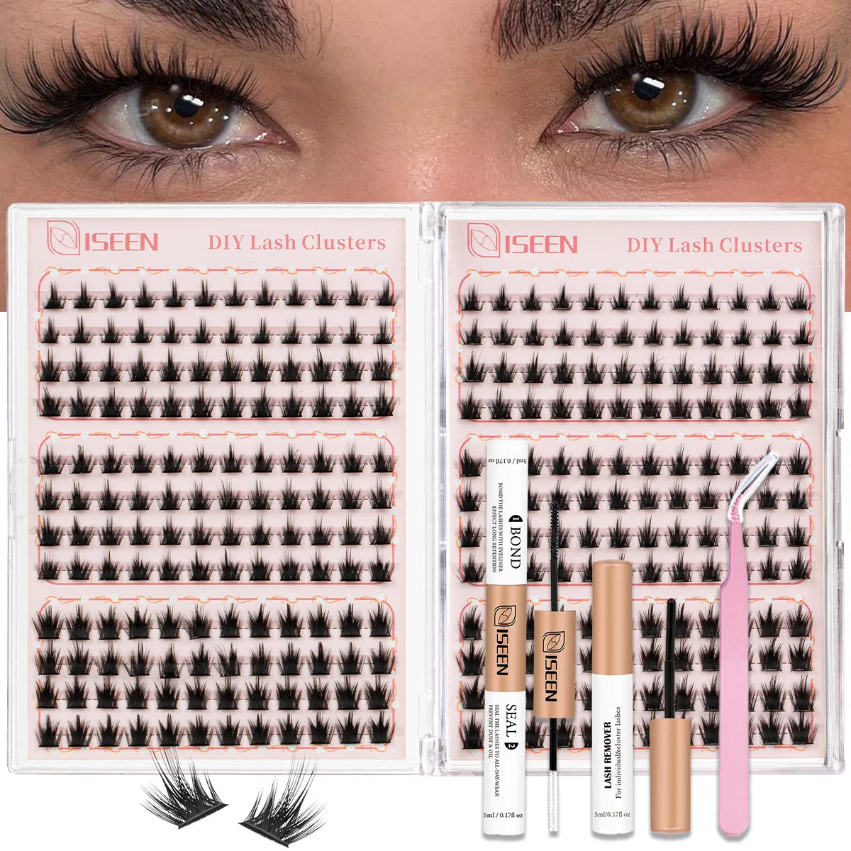 DIY Lash Extension Kit Clusters Individual Eyelashes Kit Mix Styles 9-16mm with Bond and Seal Eye Makeup Tool