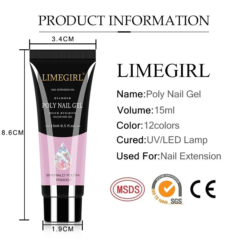 Nail Extension Kit Acrylic Gel Polish Nail Polish with UV LED Nail Lamp Manicure Kit and Base Coat Top Coat for Salon and Home