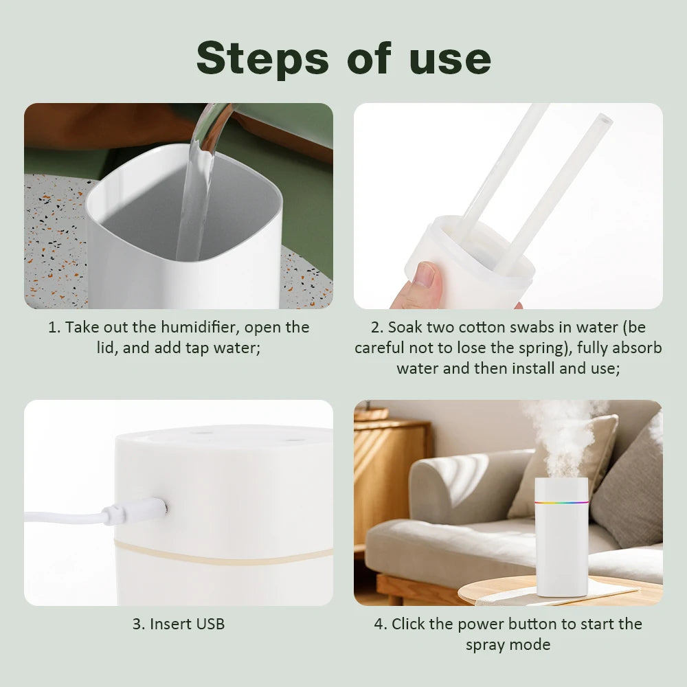 USB Water Air Humidifier Fog Steam Double Spray Aroma Diffuser 600ml Cool Mist Bedroom Home Car Plants Purifier Humificador