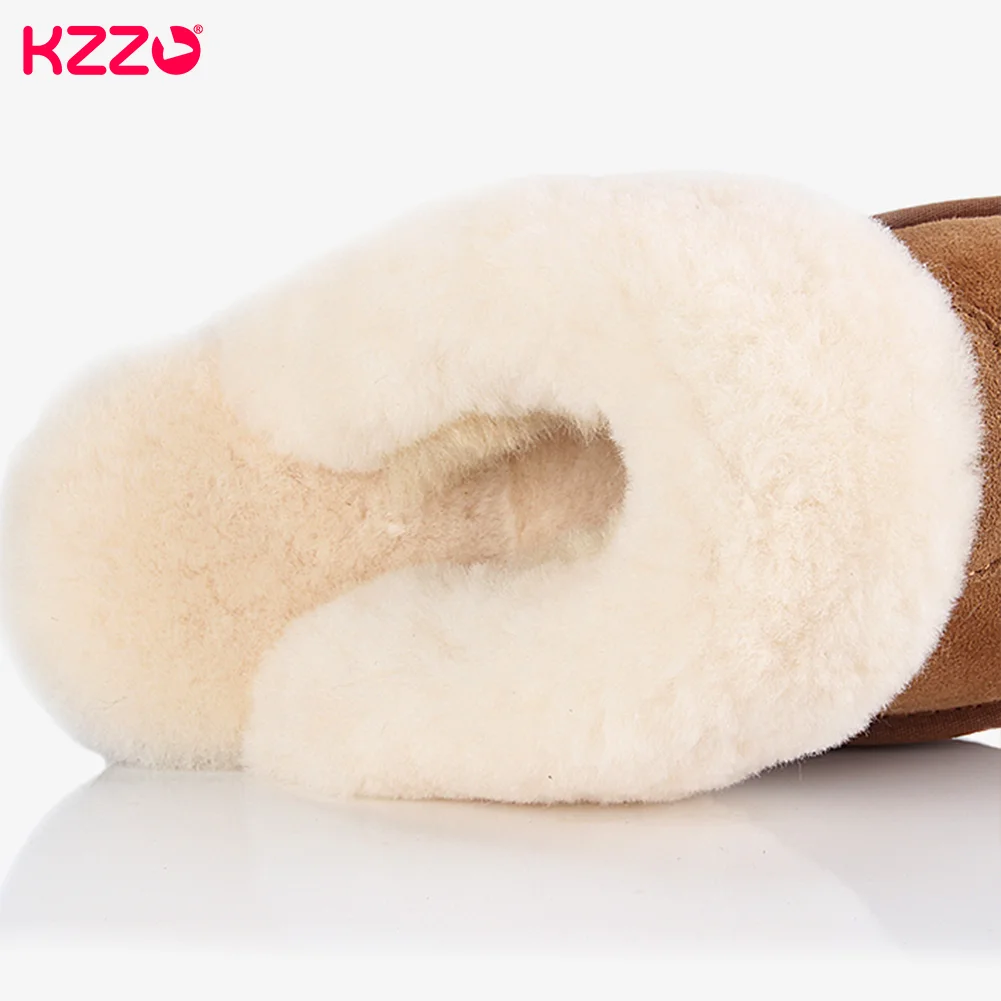 KZZO Fashion Natural Sheepskin Leather Slippers For Men Winter Warm Indoor Fur Slippers Soft Wool Lady Home Shoes Non-slip