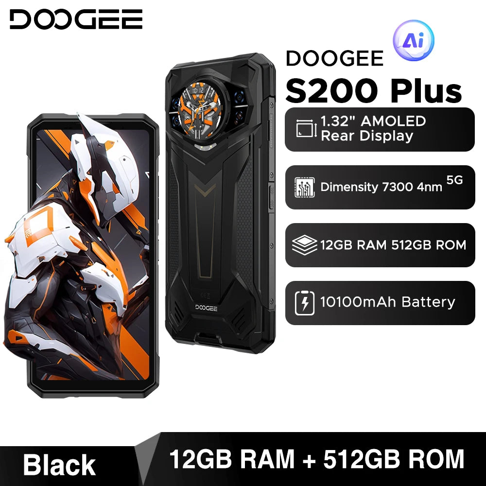Global Version S200 Plus 5G Rugged Phone Dimensity 7300 12GB 512GB 6.72” FHD+ 120Hz IPS 100MP AI Camera 10100mAh Battery NFC
