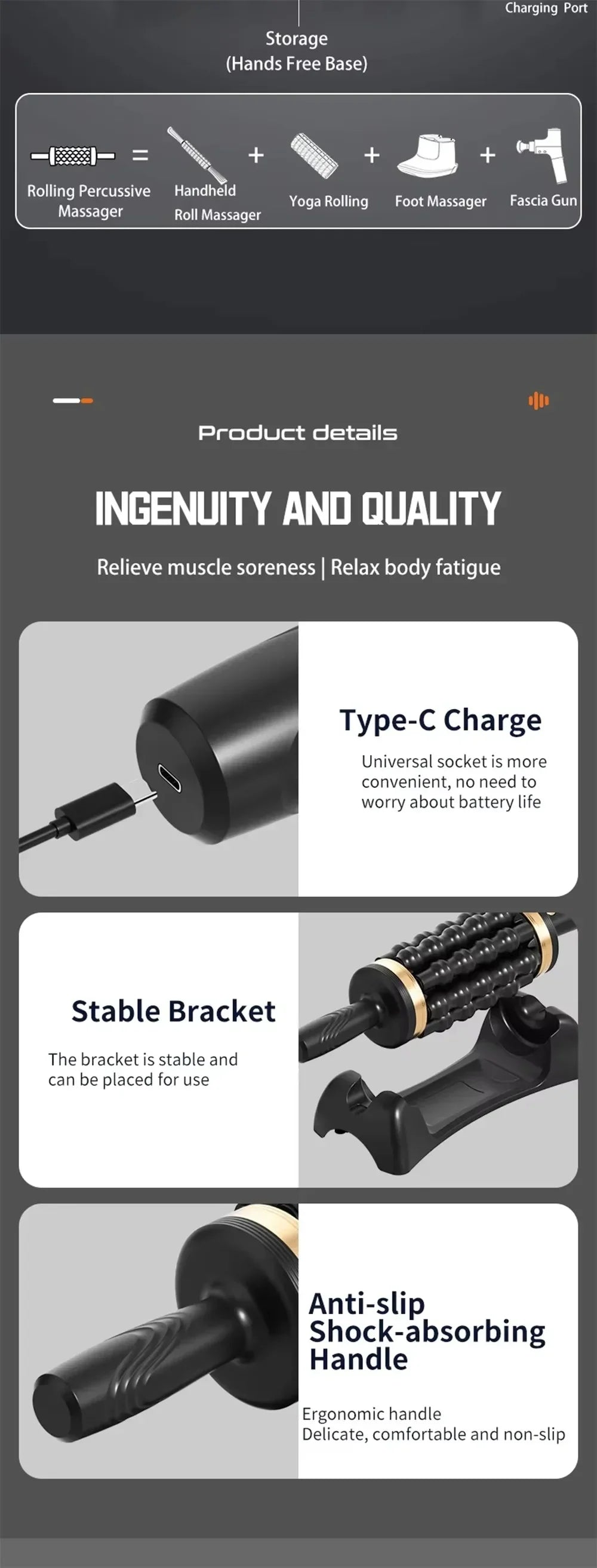 Relax Stress Massager Hand Held Massager for Muscle Rolling Percussive Massager Powered Muscle Roller Massager Whole Body Relief