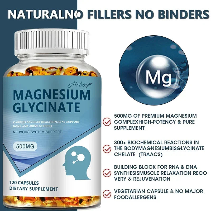 Magnesium Glycinate - Improve Sleep, Relax Nerves, Brain Health, Strengthen Muscles and Bones
