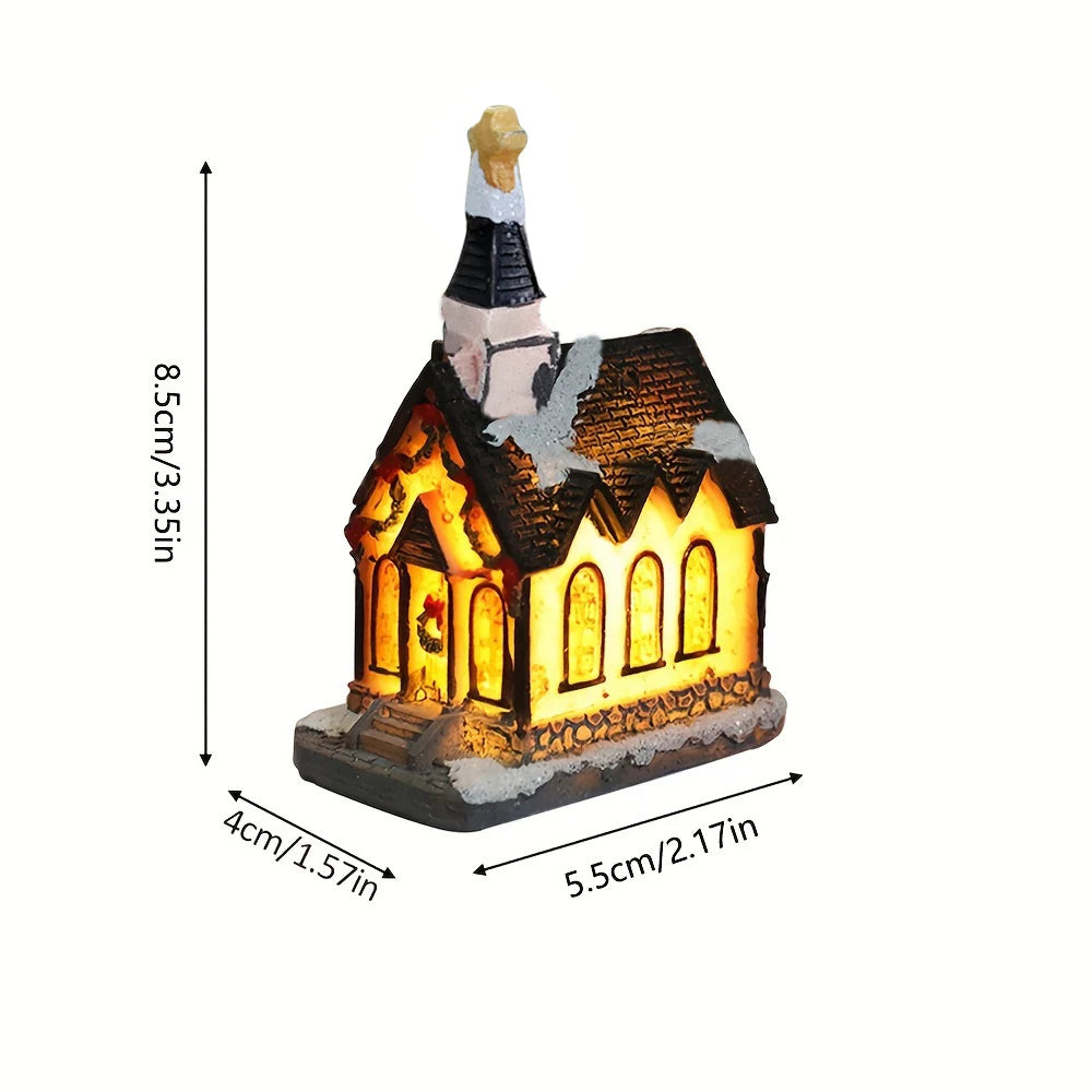 1PC Christmas Village Houses LED Light, DIY Resin Small House Battery Operate Christmas Ornamnet for Home Xmas New Year Decor