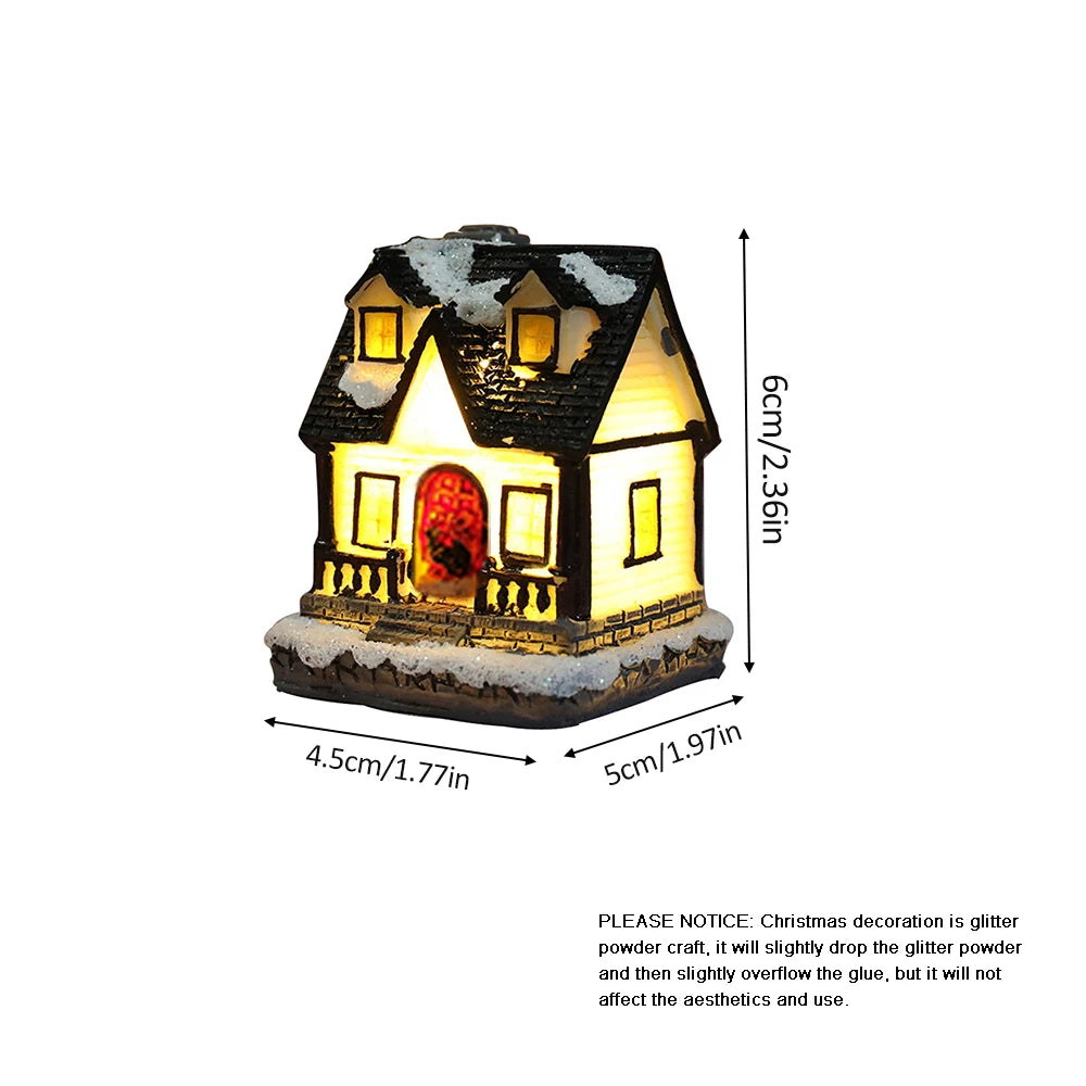 1PC Christmas Village Houses LED Light, DIY Resin Small House Battery Operate Christmas Ornamnet for Home Xmas New Year Decor