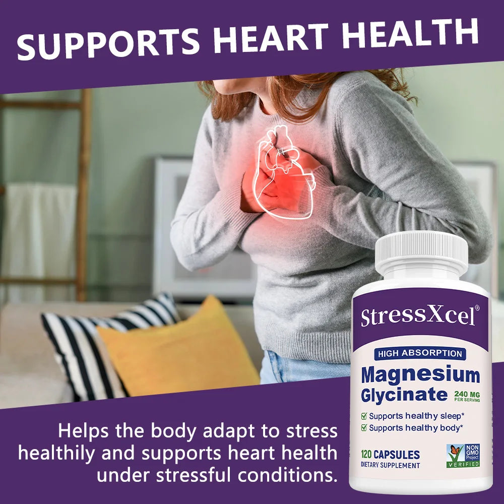 Magnesium Glycinate 240 mg - High Absorption,Suppprt for Sleep, Leg Cramps, Heart, Ease Muscles,Calm Headaches for Women and Men