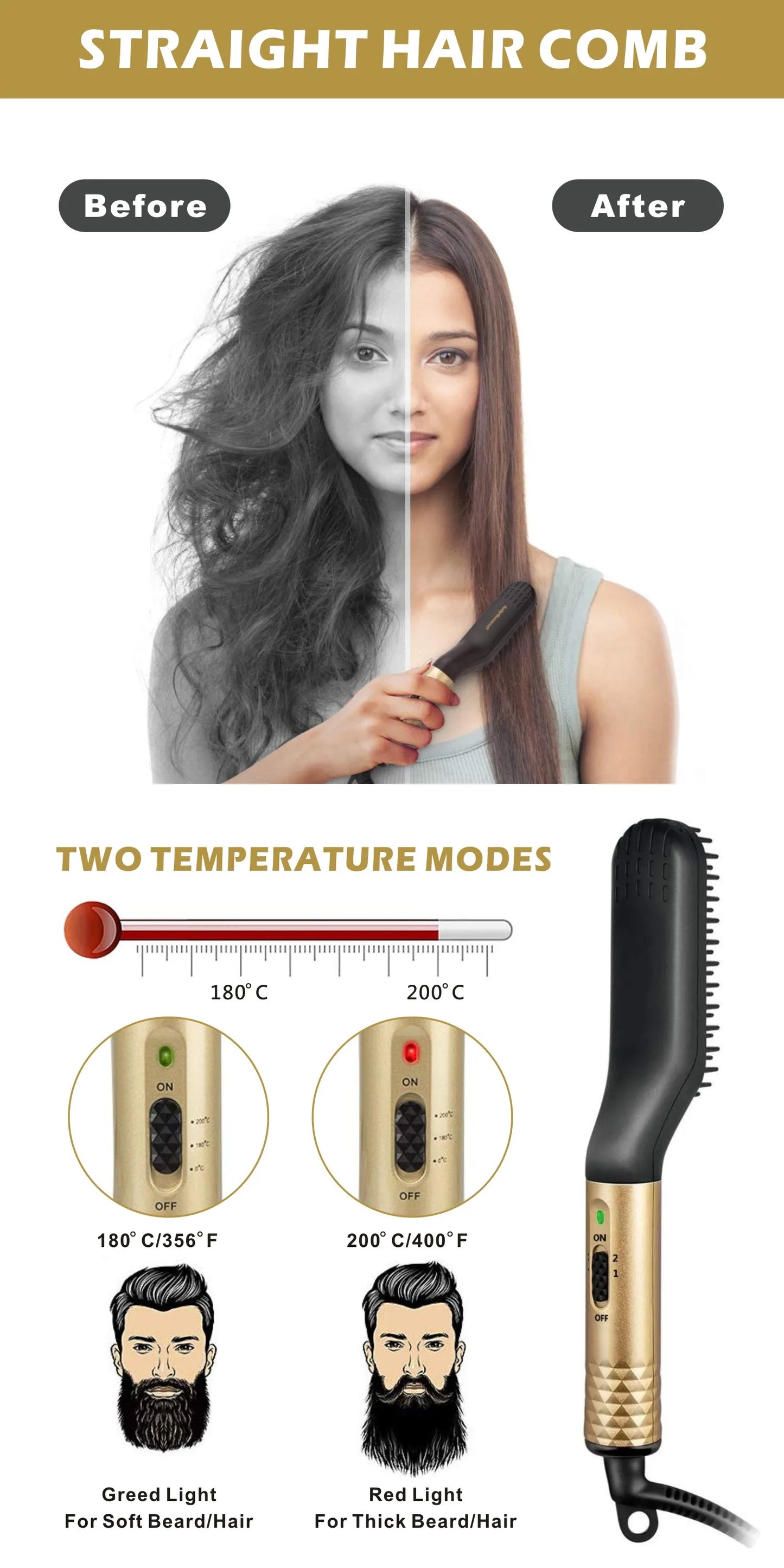 Professional Hair Straightener Comb Brush Beard Hair Straightening Comb Multifunctional Hair Curler Fast Heating Styling Tools