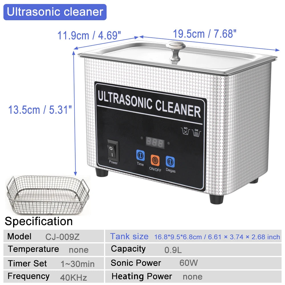 35w 60w Ultrasonic Bath 800ml 900ml Ultra Sonic Cleaner Washing Jewelry Dental Ultrasonic Cleaning Machine High Frequency 40khz