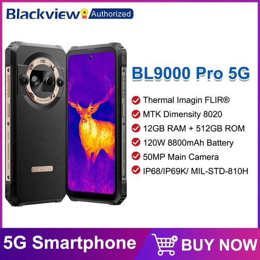 Blackview BL9000 PRO 5G Rugged Smartphone 6.78'' 2.4K 12GB 512GB Thermal Imaging Camera FLIR® 8800mAh 120W Android 14 NFC