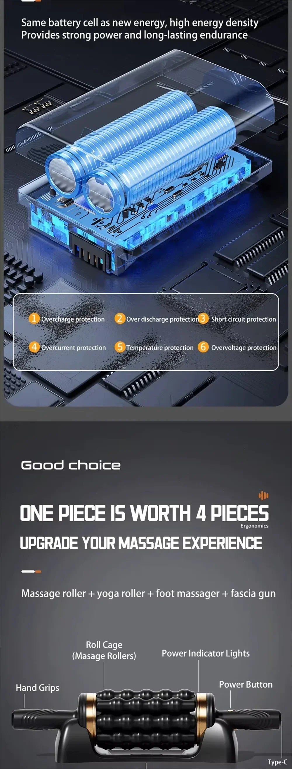 Relax Stress Massager Hand Held Massager for Muscle Rolling Percussive Massager Powered Muscle Roller Massager Whole Body Relief