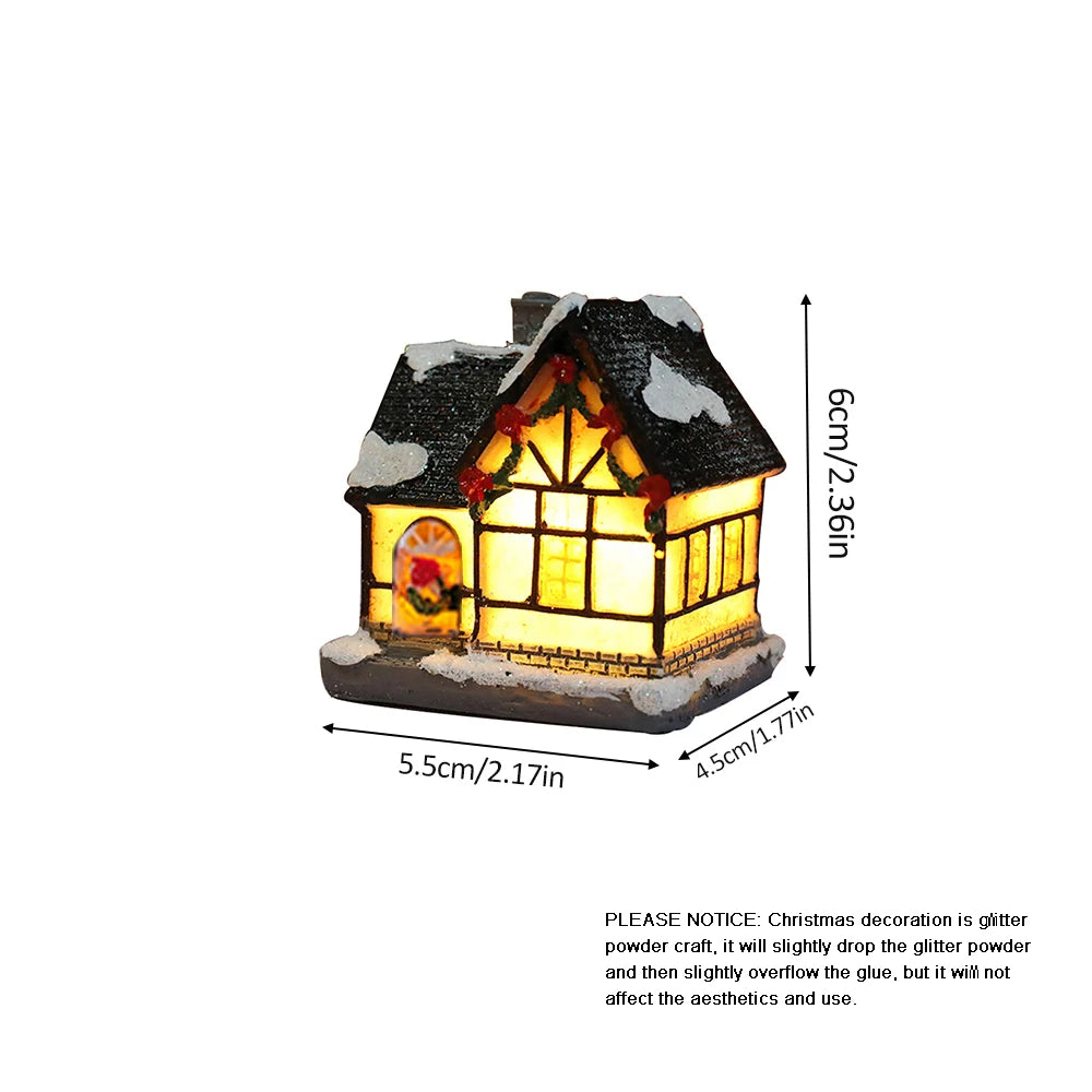 1PC Christmas Village Houses LED Light, DIY Resin Small House Battery Operate Christmas Ornamnet for Home Xmas New Year Decor