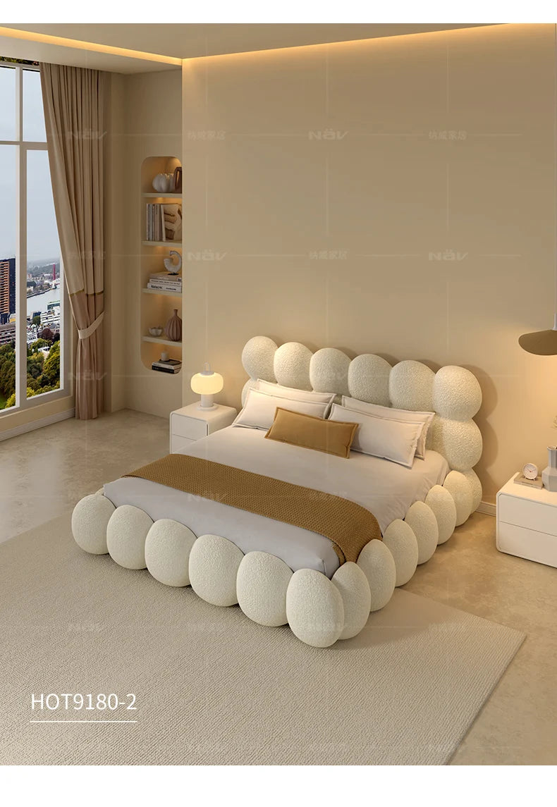 Beauty Cream Cloud Bed Large Size White Rectangle Minimalist Safe Bed Upholstery European Cama Matrimonial Home Furniture