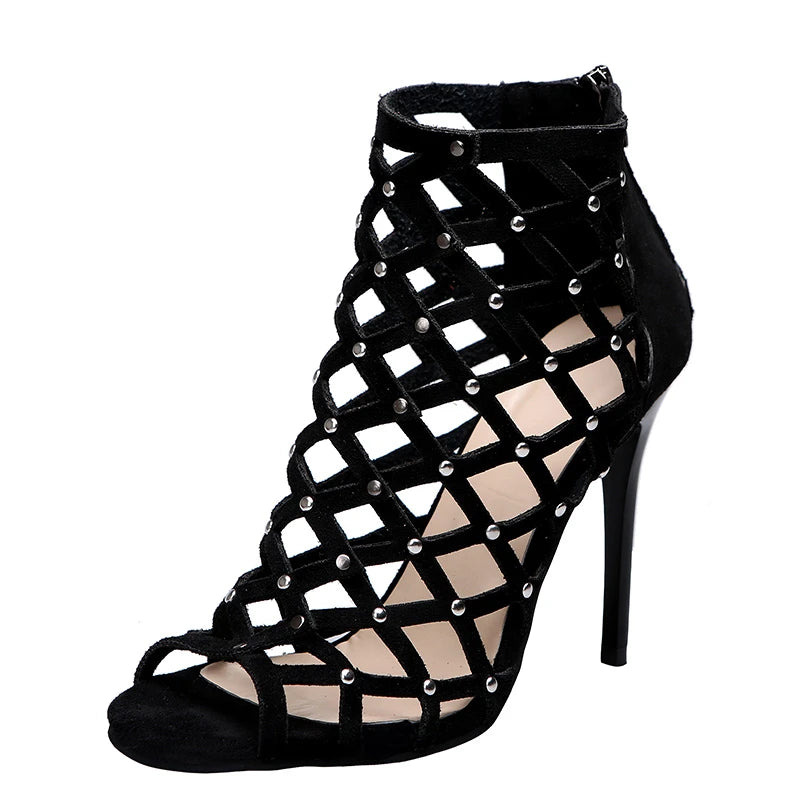 Dance Shoes High Heels Women Ballroom Latin Tango Dancing Boots Soft Soles Cut-Outs Party Dance Shoes Open ToesZipper