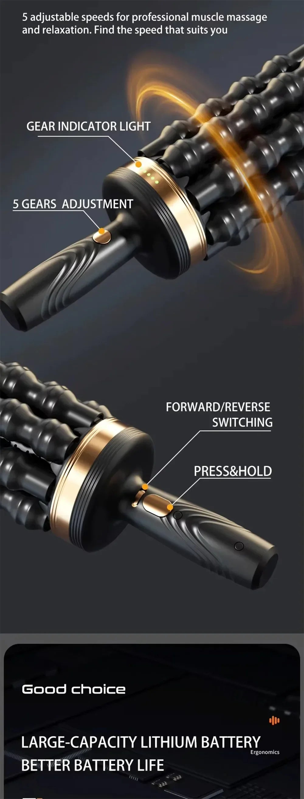 Relax Stress Massager Hand Held Massager for Muscle Rolling Percussive Massager Powered Muscle Roller Massager Whole Body Relief