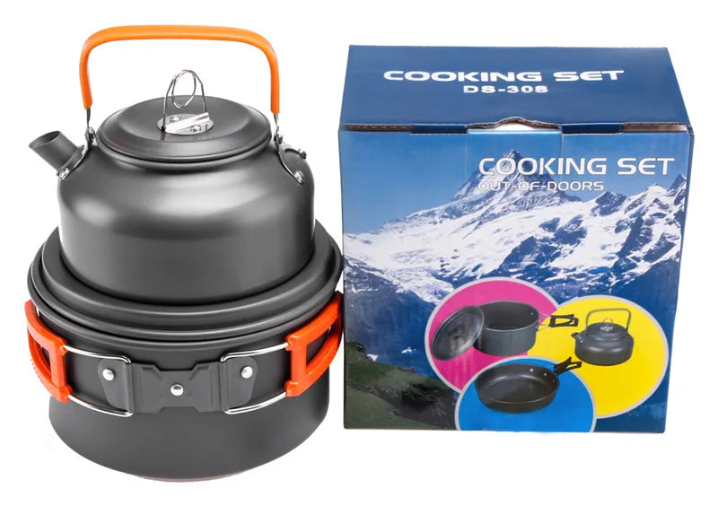 Camping Cookware Kit Outdoor Aluminum Lightweight Equipment Camping Cooking Kit For Traveling Trekking Hiking Supplies