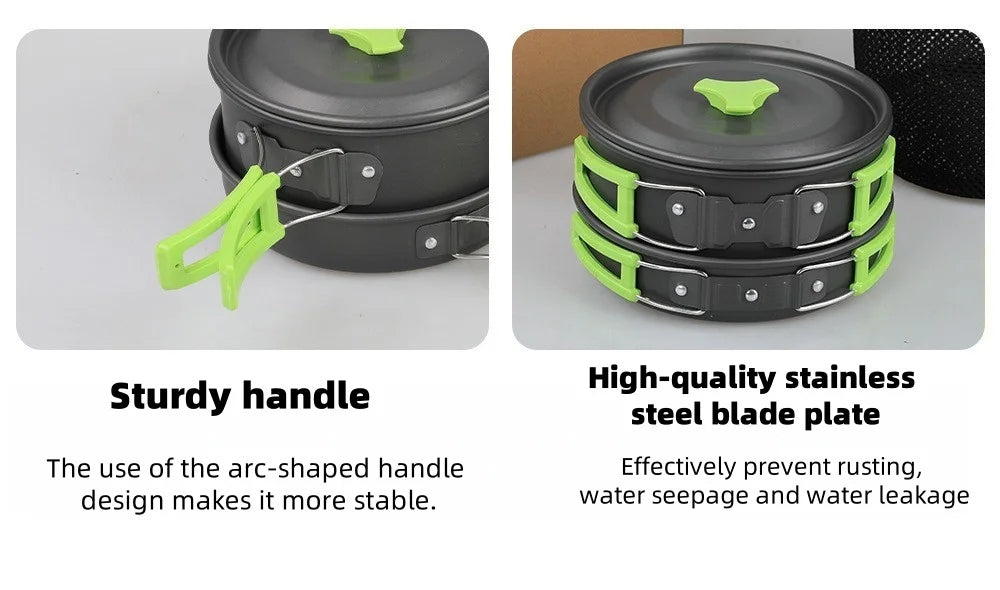 Outdoor pot and kettle set - portable outdoor cooking equipment set - camping water boiling kettle and cooking utensils