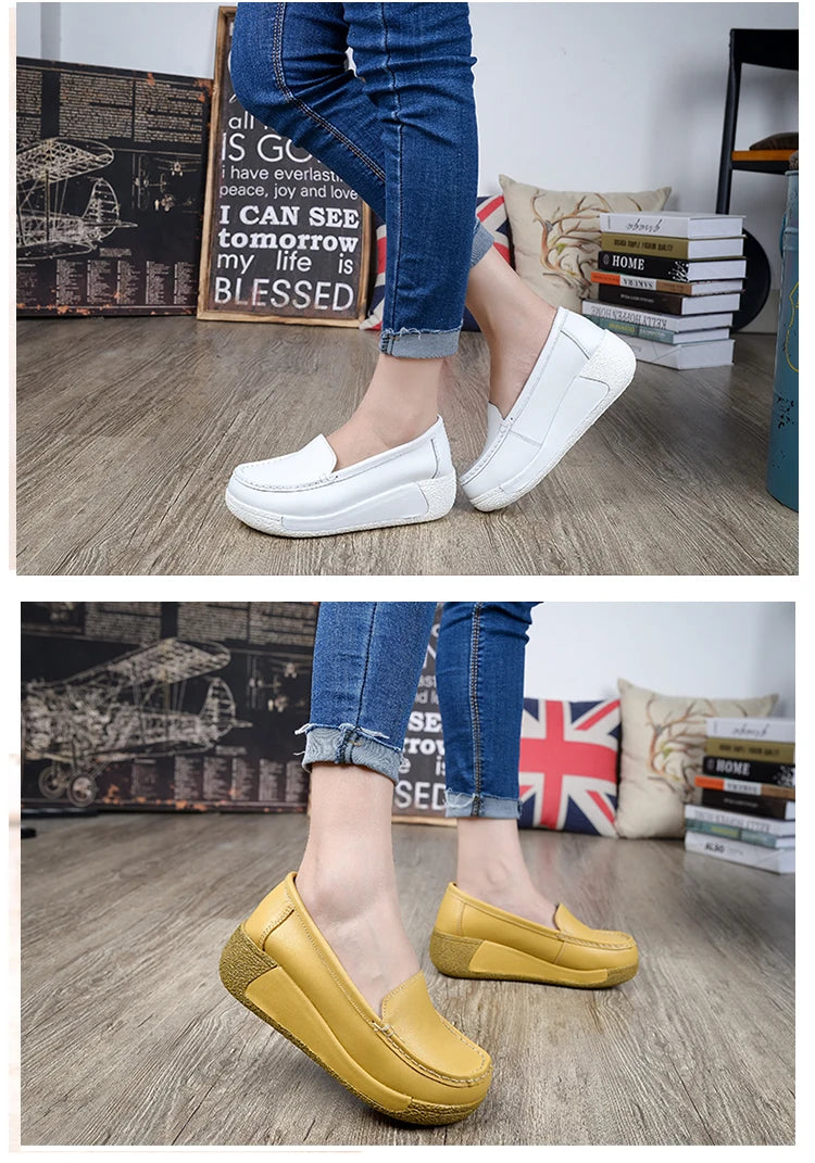 Women's shoes 2020 spring summer all-match mother single shoes leather rocking shoes platform platform nurse shoes work shoes
