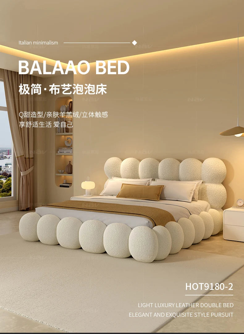 Beauty Cream Cloud Bed Large Size White Rectangle Minimalist Safe Bed Upholstery European Cama Matrimonial Home Furniture
