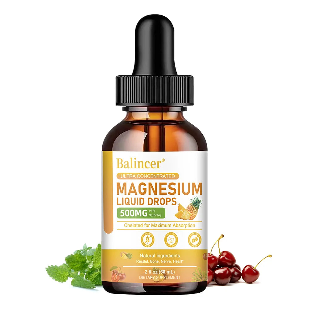 Magnesium Glycinate Liquid Drops, 500mg Complex Supplement for Sleep, Nerve, Energy, Muscle, Bone, Calm & Digestion,2 Fl Oz