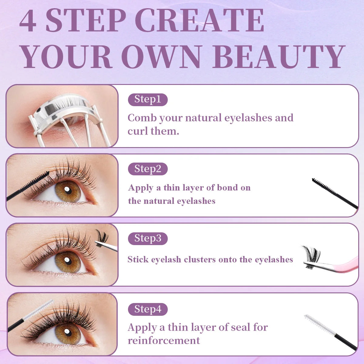 DIY Lash Extension Kit Clusters Individual Eyelashes Kit Mix Styles 9-16mm with Bond and Seal Eye Makeup Tool