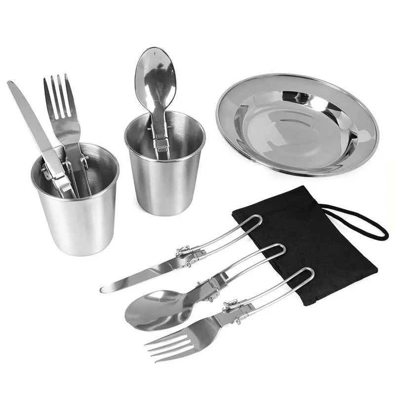 Outdoor pot and kettle set - portable outdoor cooking equipment set - camping water boiling kettle and cooking utensils