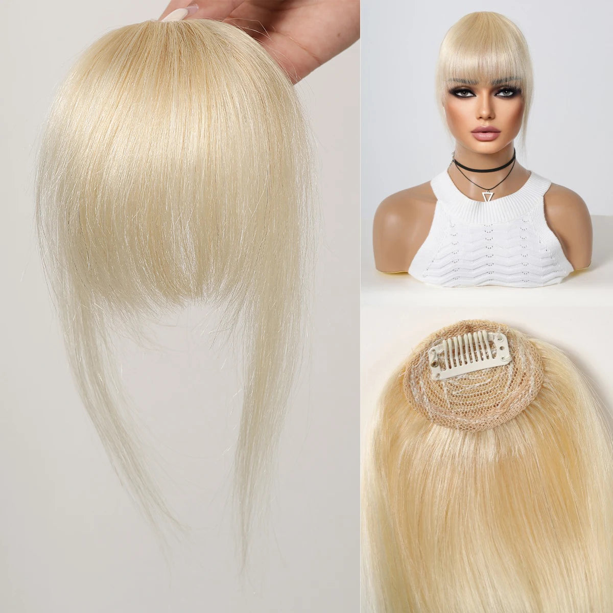 Human Hair Bangs for Women Clip on Air Bangs for Daily Hair Extensions Natural Black Human Wispy Bangs Fringe Blunt Cut Bangs