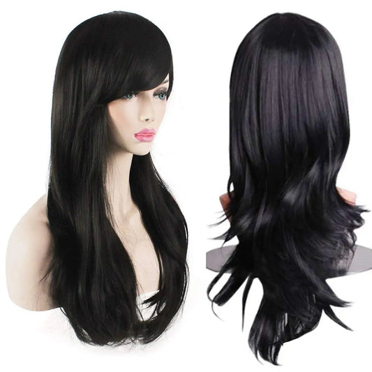 Women’s Heat Resistant 28-Inch 70cm Long Curly Hair Wig Black Long Wavy  Women Daily Use Heat Resistant Synthetic Hair