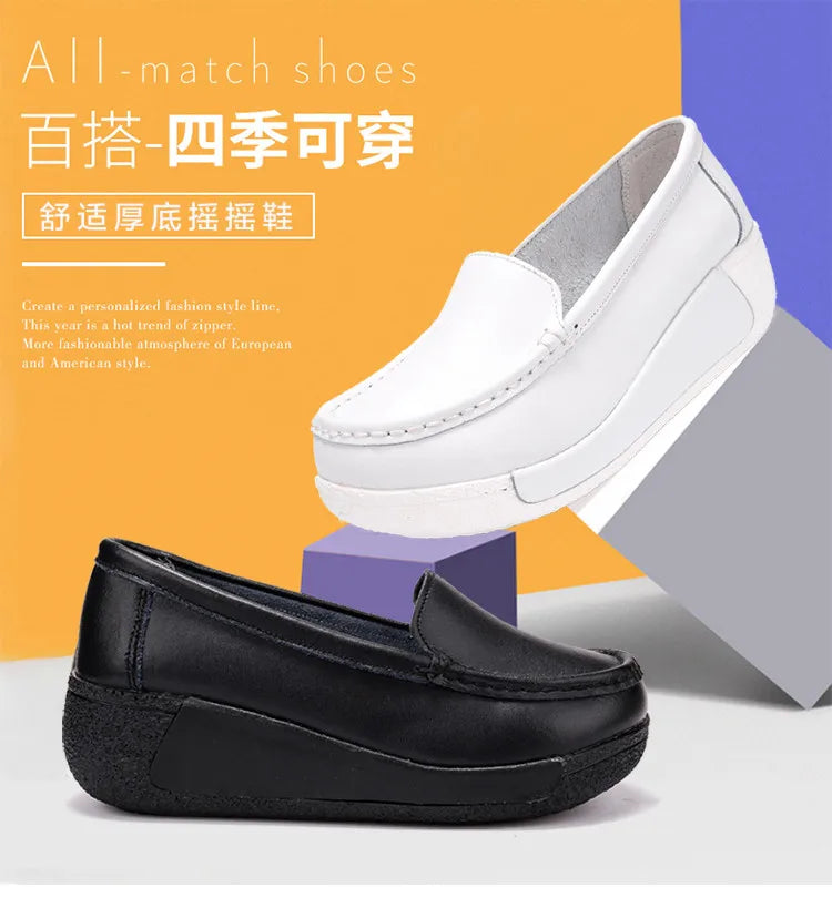 Women's shoes 2020 spring summer all-match mother single shoes leather rocking shoes platform platform nurse shoes work shoes