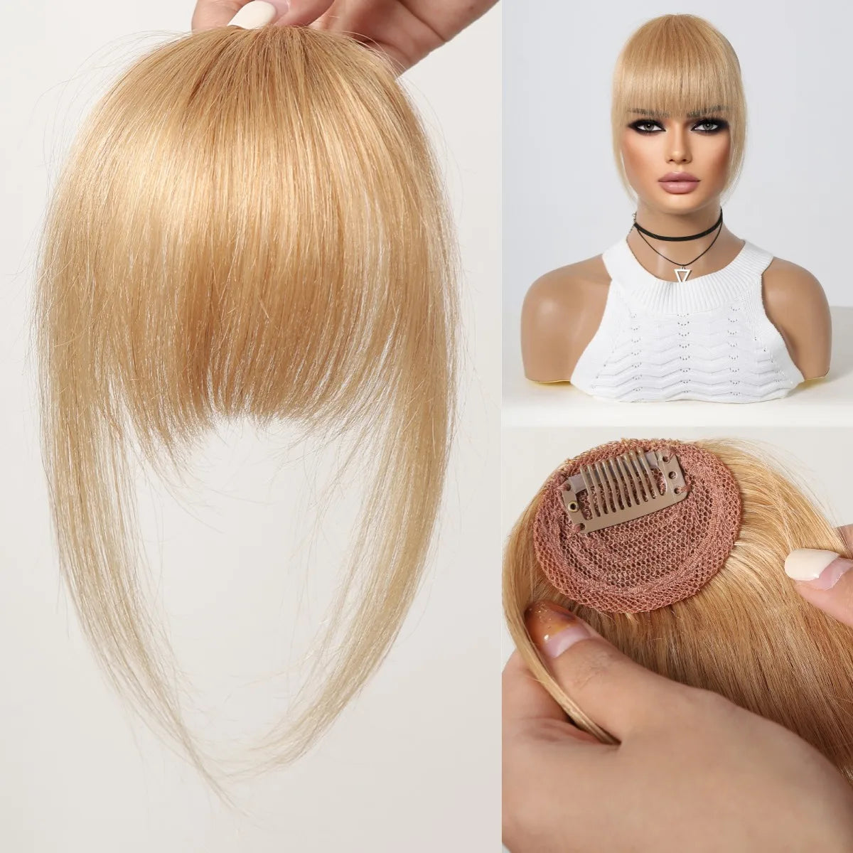 Human Hair Bangs for Women Clip on Air Bangs for Daily Hair Extensions Natural Black Human Wispy Bangs Fringe Blunt Cut Bangs