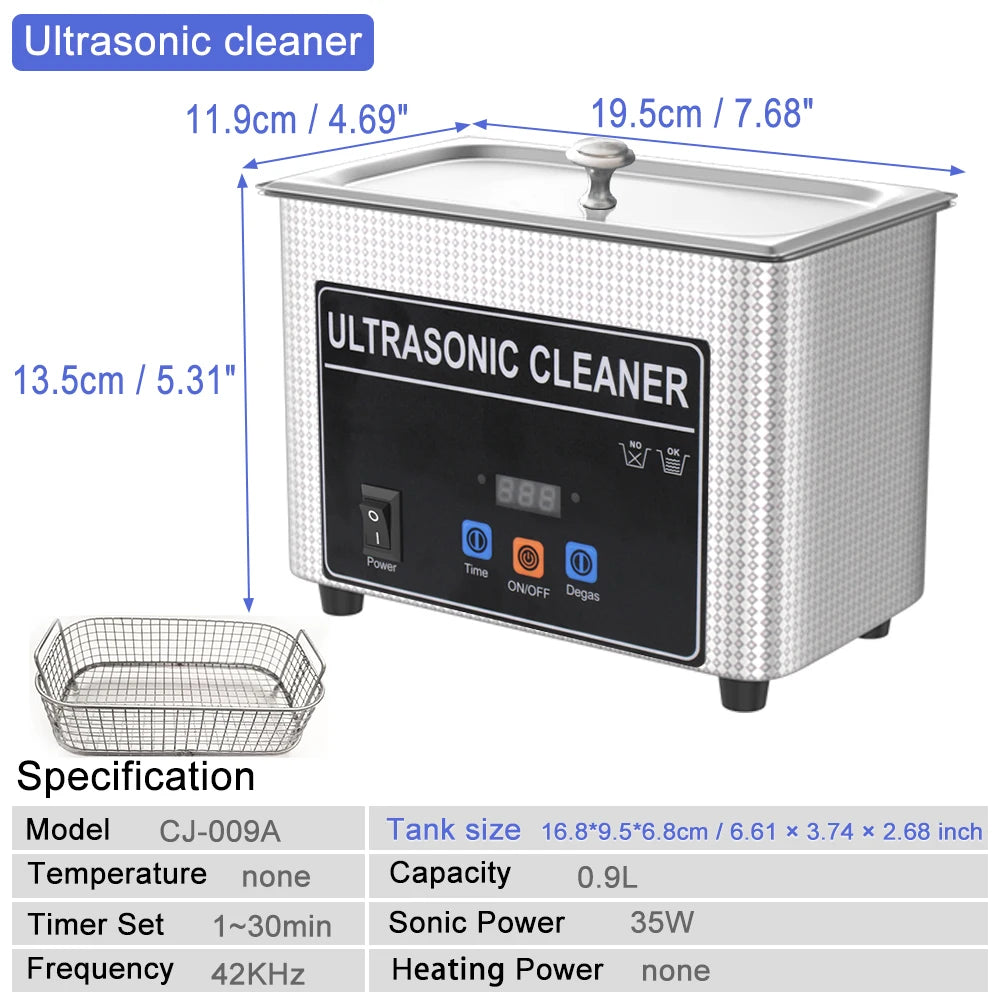 35w 60w Ultrasonic Bath 800ml 900ml Ultra Sonic Cleaner Washing Jewelry Dental Ultrasonic Cleaning Machine High Frequency 40khz