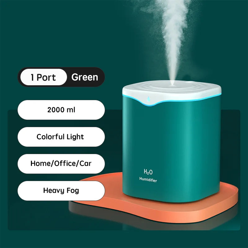 2000ml Large Capacity Dual Spray Humidifier Usb Home Silent Water Replen one Sprayisher 2L Air Purifier Water Diffuser Office